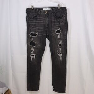 Express Jeans Rocco Skinny Mens 36x32 Grey Distressed Ripped Denim Pants Vintage